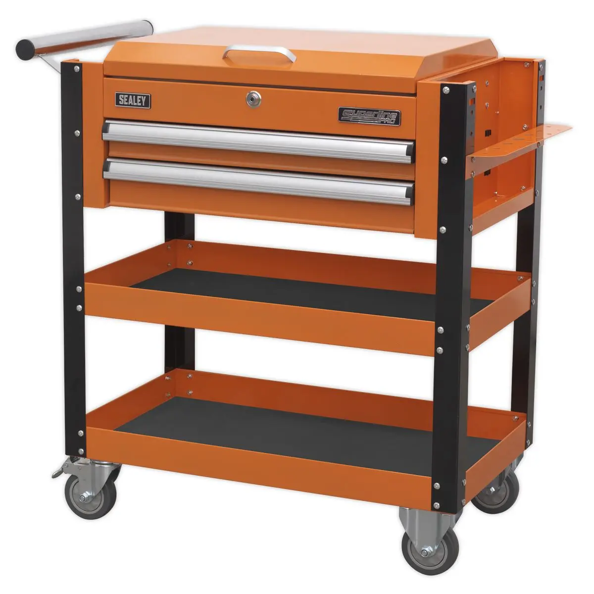 Sealey Superline Pro Heavy-Duty Mobile Tool & Parts Trolley 2 Drawers & Lockable Top - Orange - Image 9