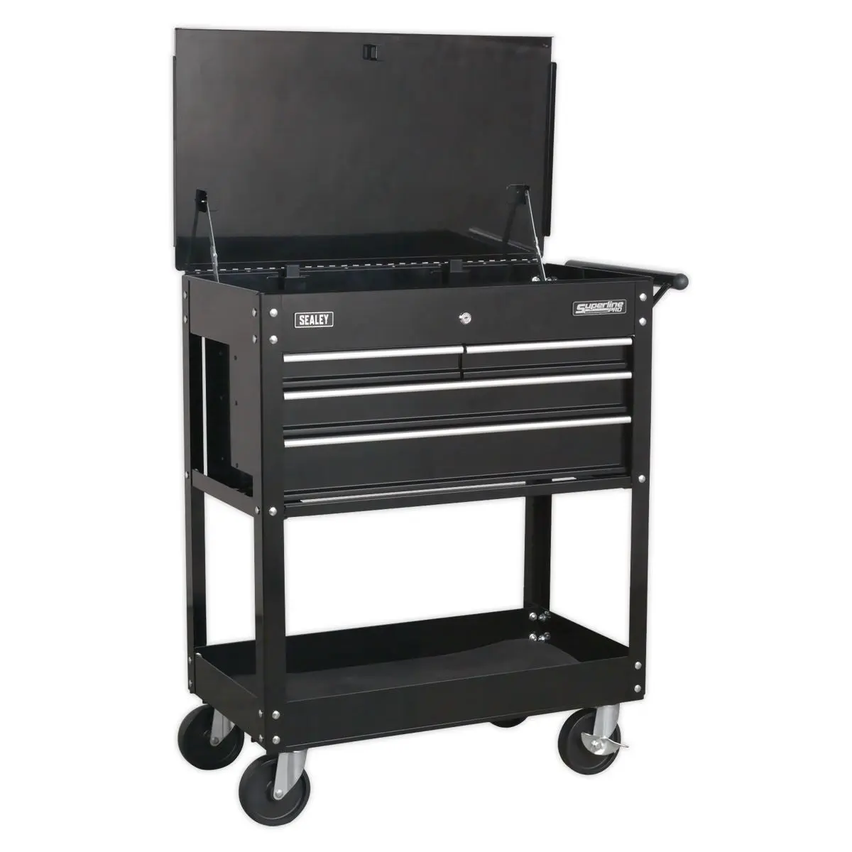 Sealey Superline Pro Heavy-Duty Mobile Tool & Parts Trolley with 4 Drawers & Lockable Top - Black - Image 4