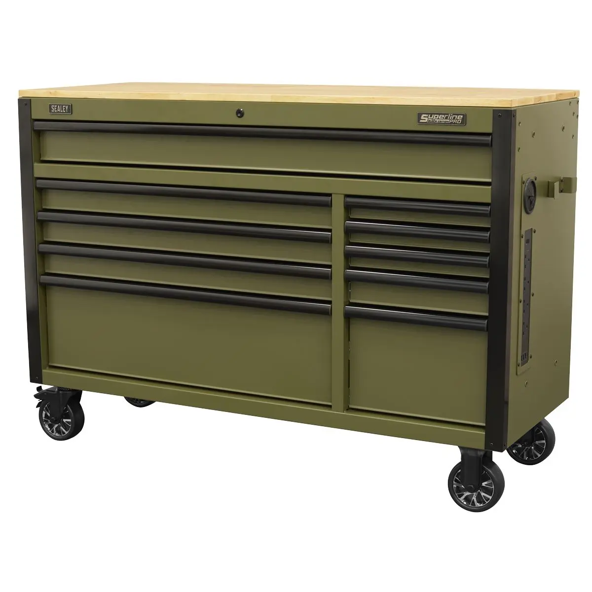 Sealey Superline PRO® Mobile Trolley with Wooden Worktop & Power Bar 10 Drawer 1320mm - Image 9