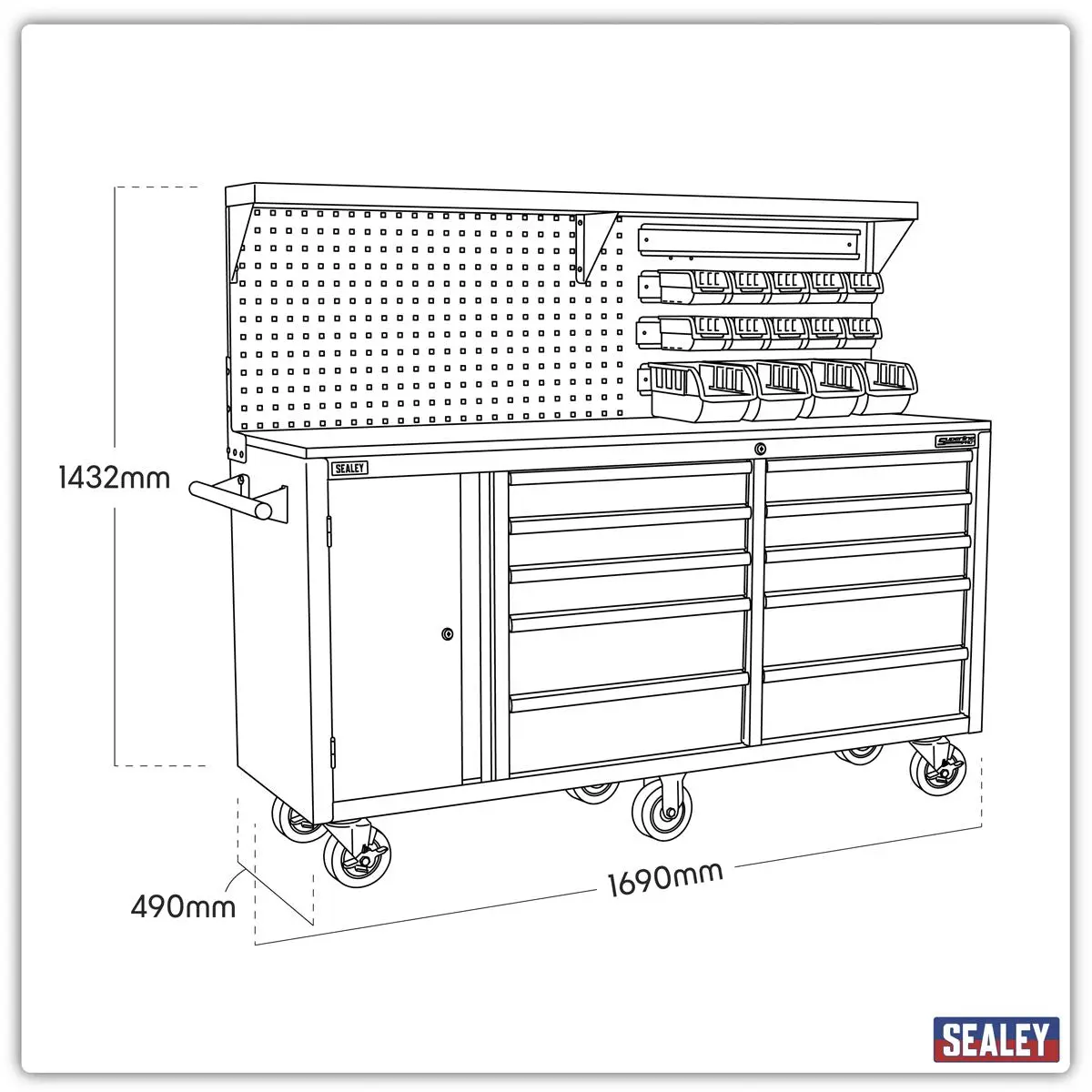 Sealey Superline Pro Mobile Workstation 10 Drawer with Backboard - Image 13