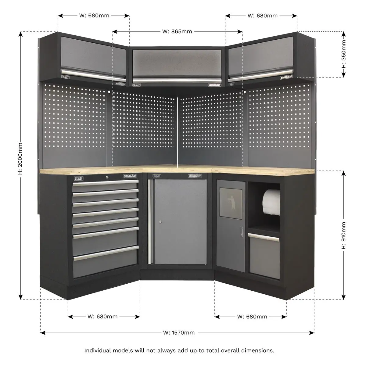 Sealey Superline Pro Superline PRO® 1.6m Corner Storage System - Wood Worktop - Image 18