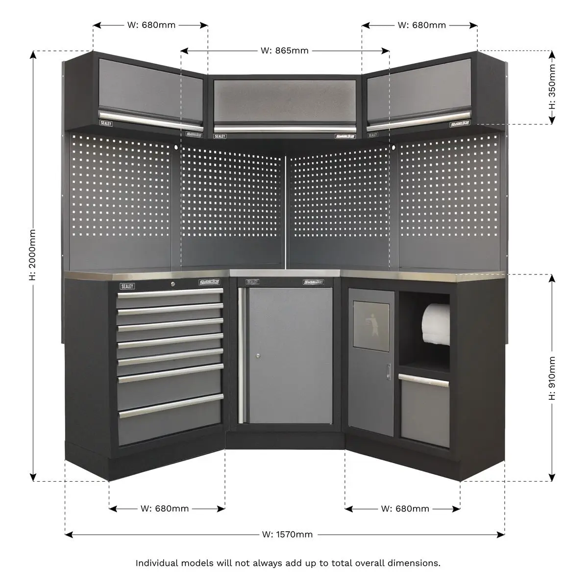 Sealey Superline Pro Superline PRO® 1.6m Corner Storage System - Stainless Worktop - Image 19