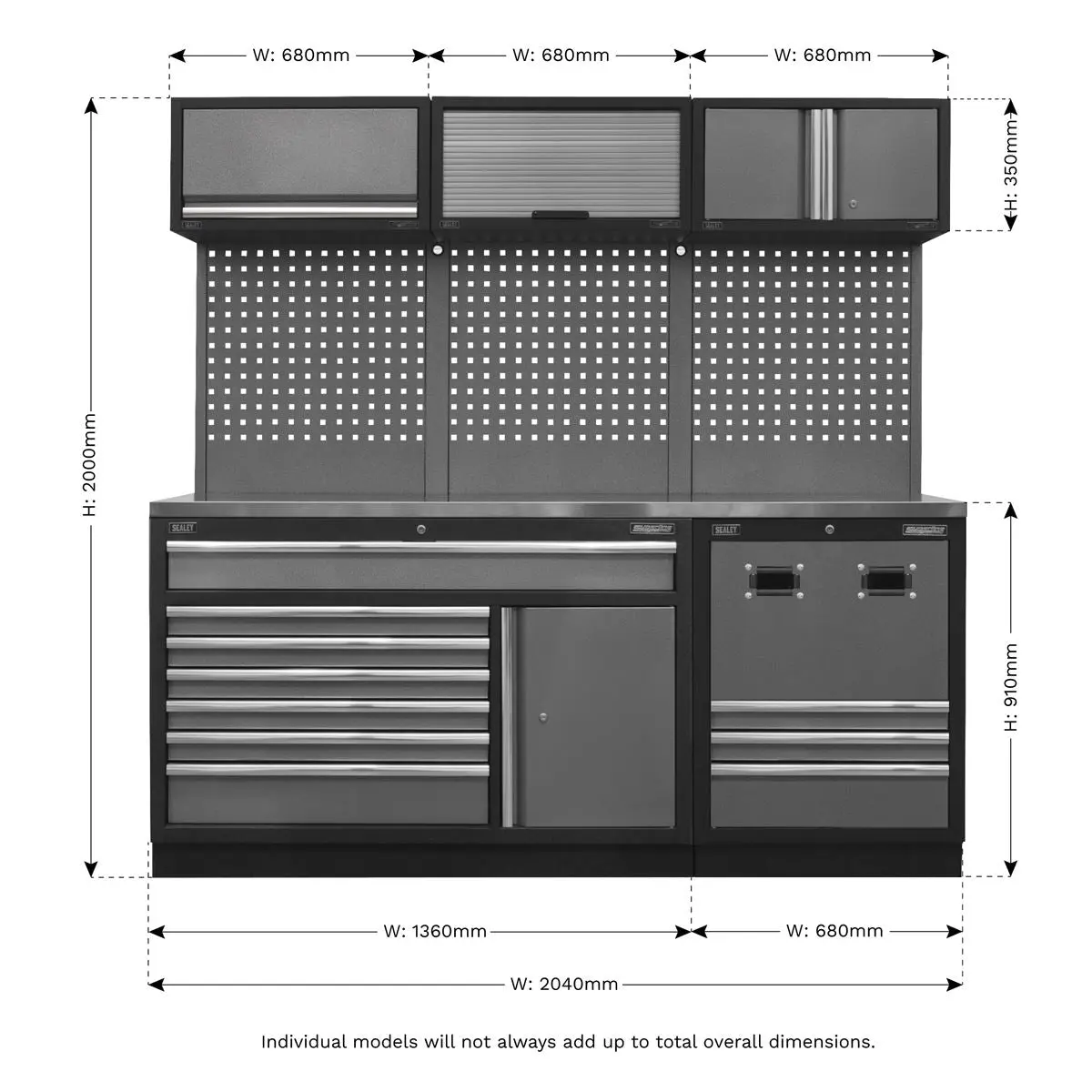 Sealey Superline Pro Modular Storage System Combo - Stainless Steel Worktop - Image 18