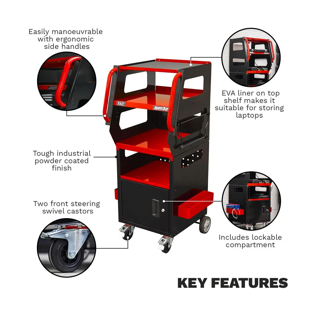 Sealey Superline Pro Multipurpose Trolley for Diagnostics 4-Level - Image 5