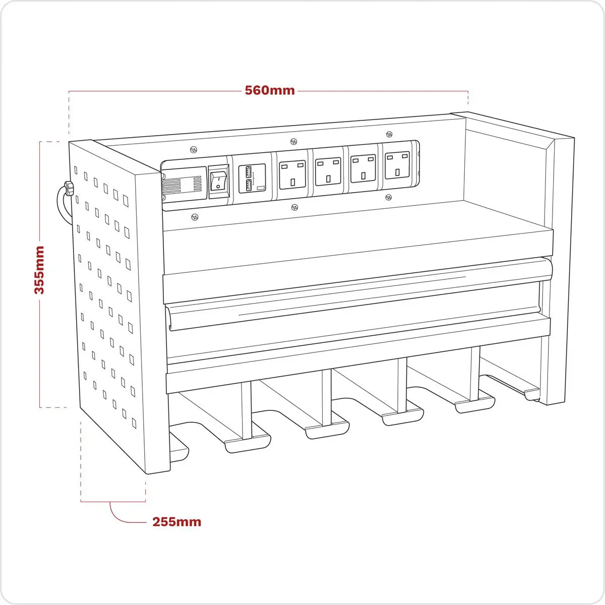 Sealey Superline Pro Power Tool Storage Rack with Drawer & Power Strip - Image 12