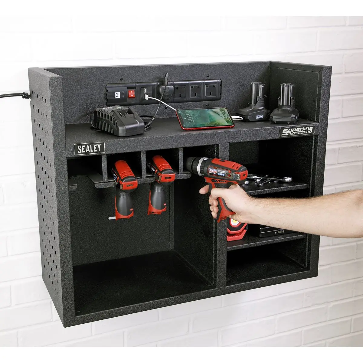 Sealey Superline Pro Power Tool Storage Rack with Power Strip - Image 2