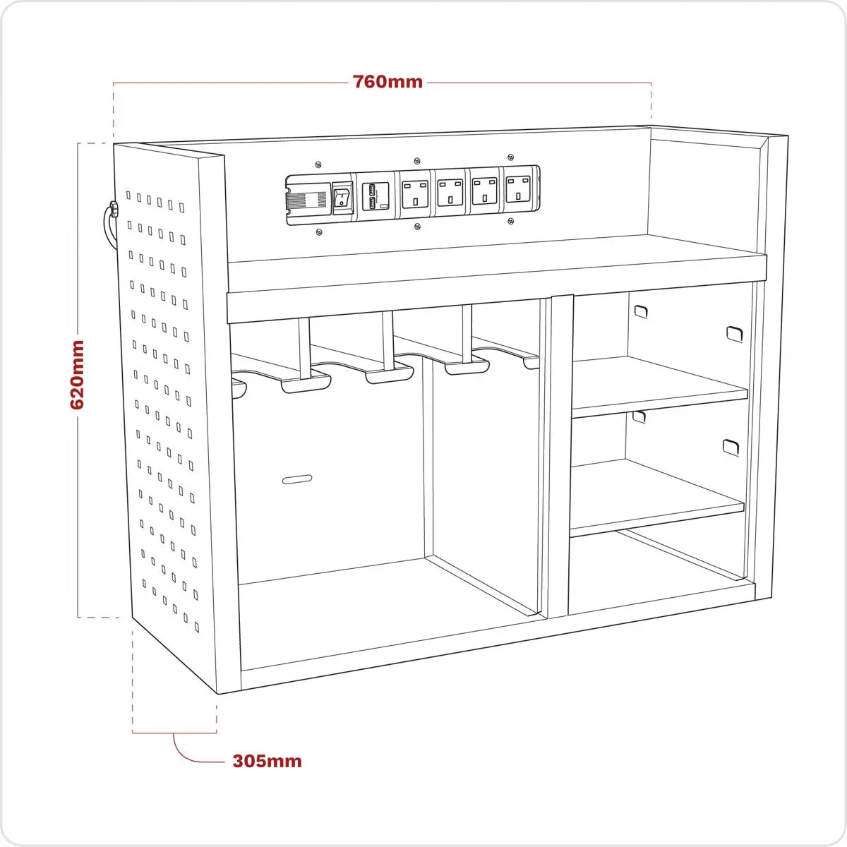 Sealey Superline Pro Power Tool Storage Rack with Power Strip - Image 6