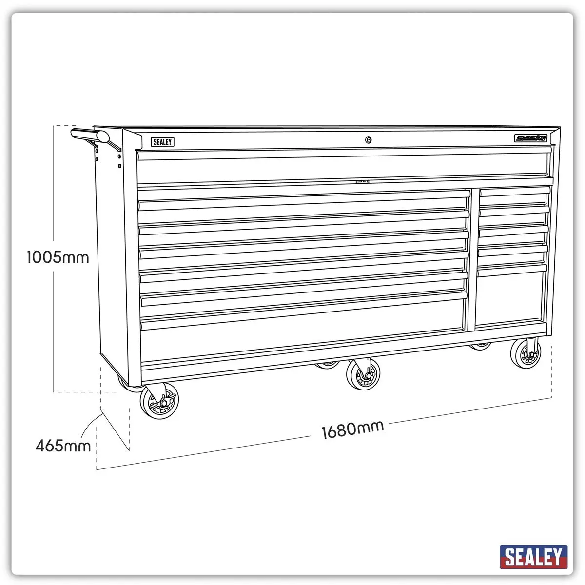 Sealey Superline Pro Rollcab 12 Drawer with Ball-Bearing Slides Heavy-Duty - Red - Image 2
