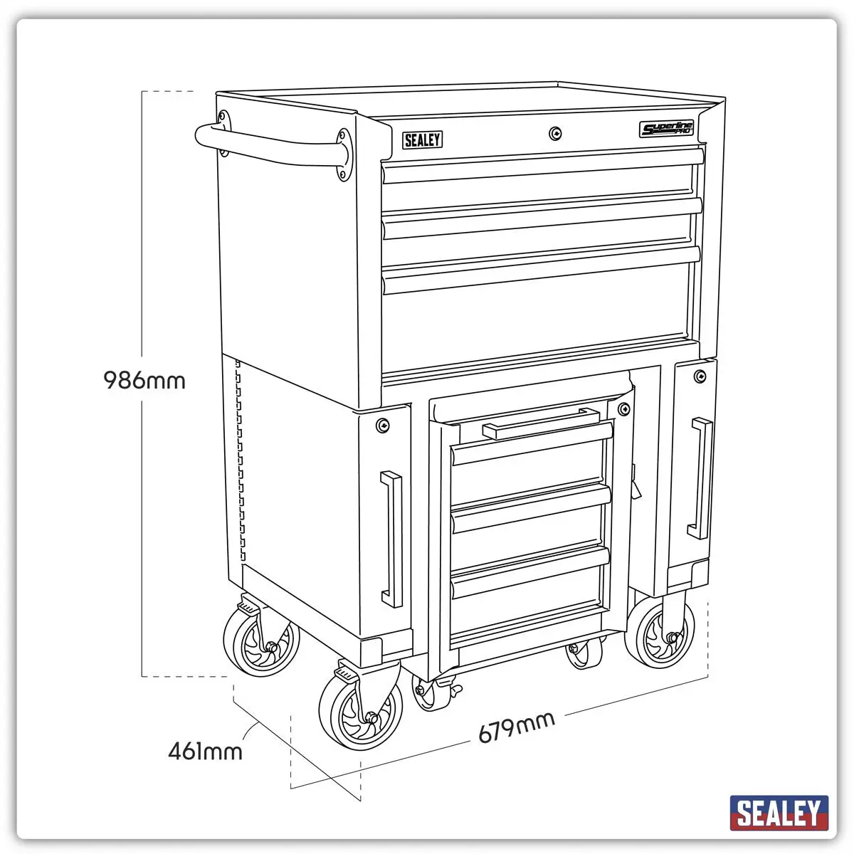 Sealey Superline Pro Rollcab 3 Drawer & Utility Seat - Image 4