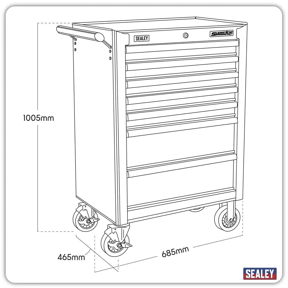 Sealey Superline Pro Rollcab 7 Drawer with Ball-Bearing Slides - Black - Image 8