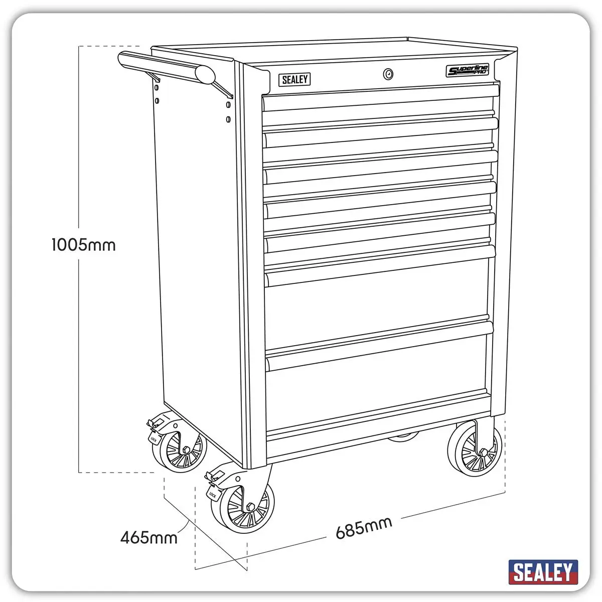 Sealey Superline Pro Rollcab 7 Drawer with Ball-Bearing Slides - Green/Black - Image 4