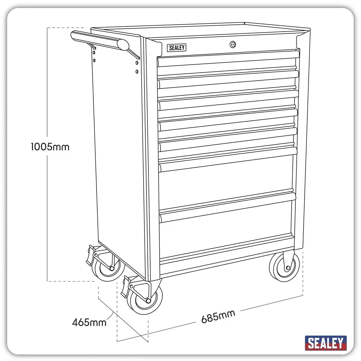 Sealey Superline Pro Rollcab 7 Drawer with Ball-Bearing Slides - Red - Image 2