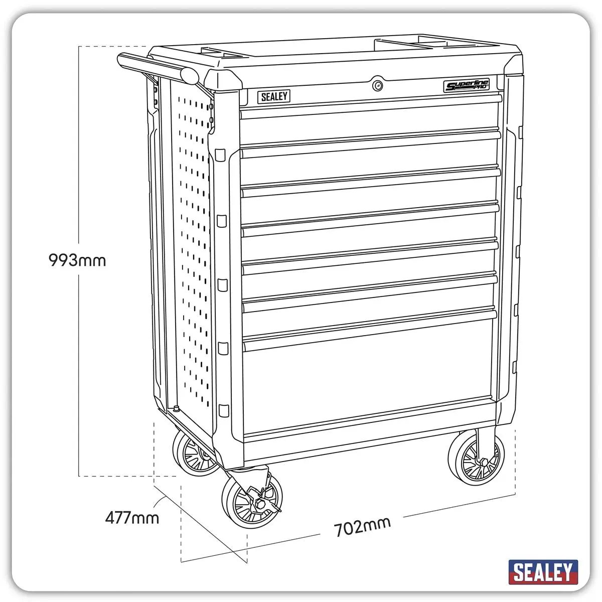 Sealey Superline Pro Rollcab 7 Drawer with Ball-Bearing Slides - Red - Image 5