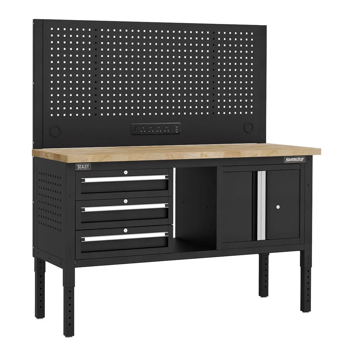 Sealey Superline Pro Superline PRO® Modular Workbench with 3 Drawers & Cupboard Wooden Worktop 1525mm