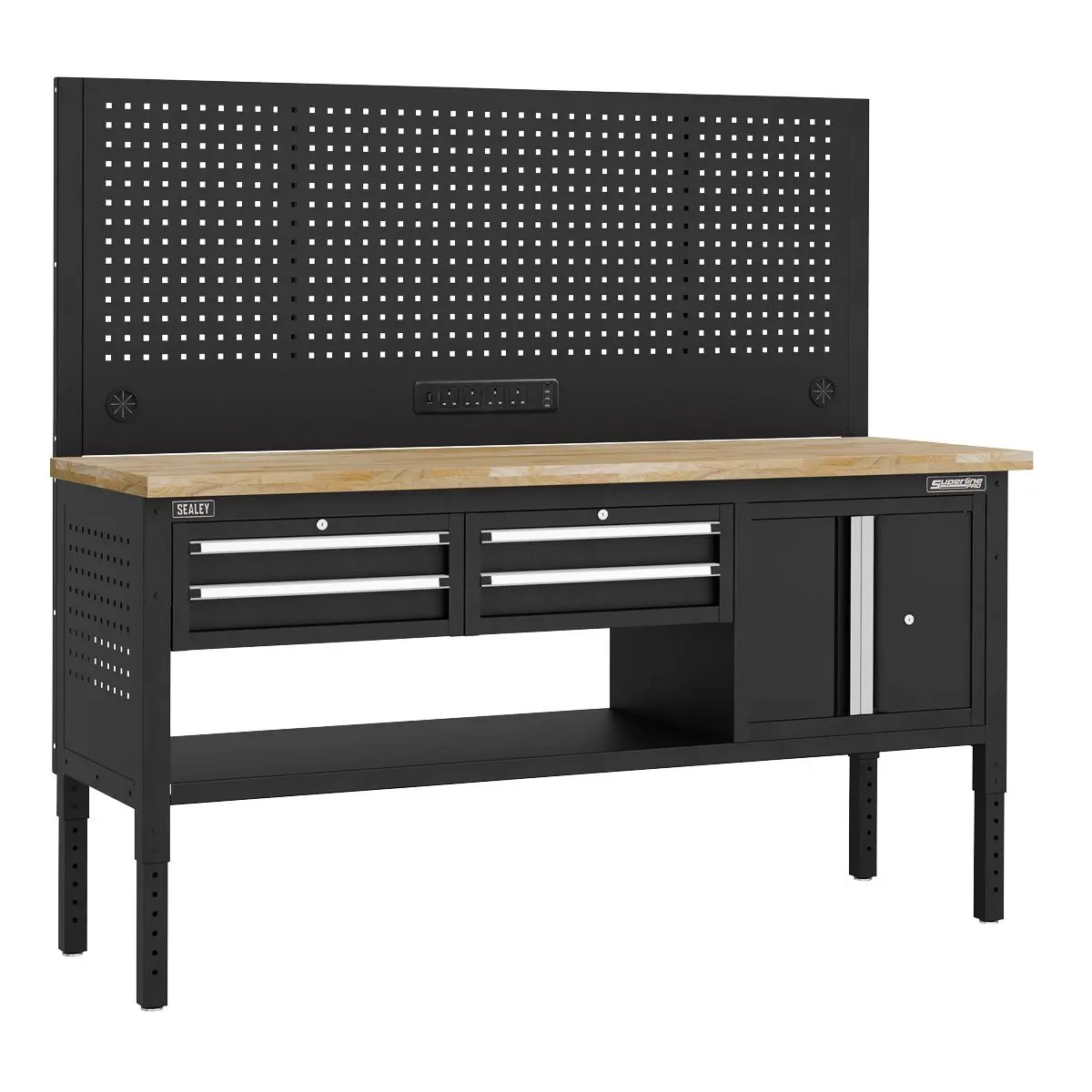 Sealey Superline Pro Superline PRO® Modular Workbench with 4 Drawers & Cupboard Wooden Worktop 1830mm