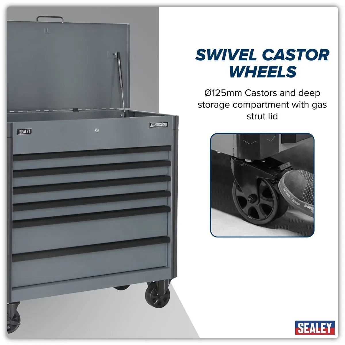 Sealey Superline Pro Tool Trolley 6 Drawer - Grey - Image 15