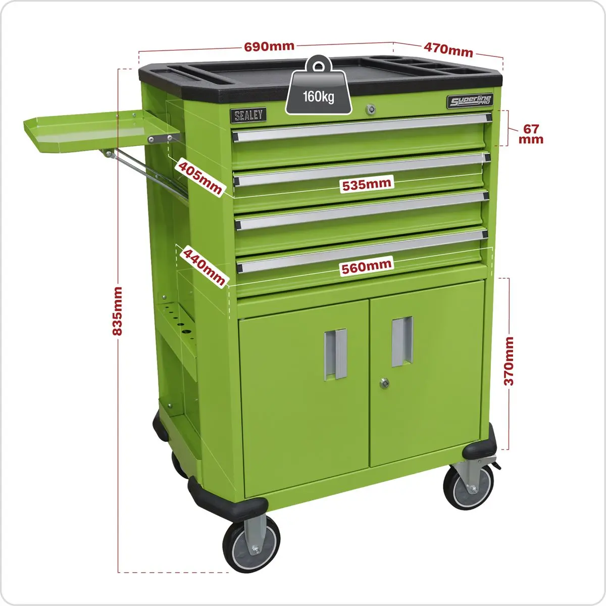 Sealey Superline Pro Tool Trolley with 4 Drawers & 2 Door Cupboard - Image 7