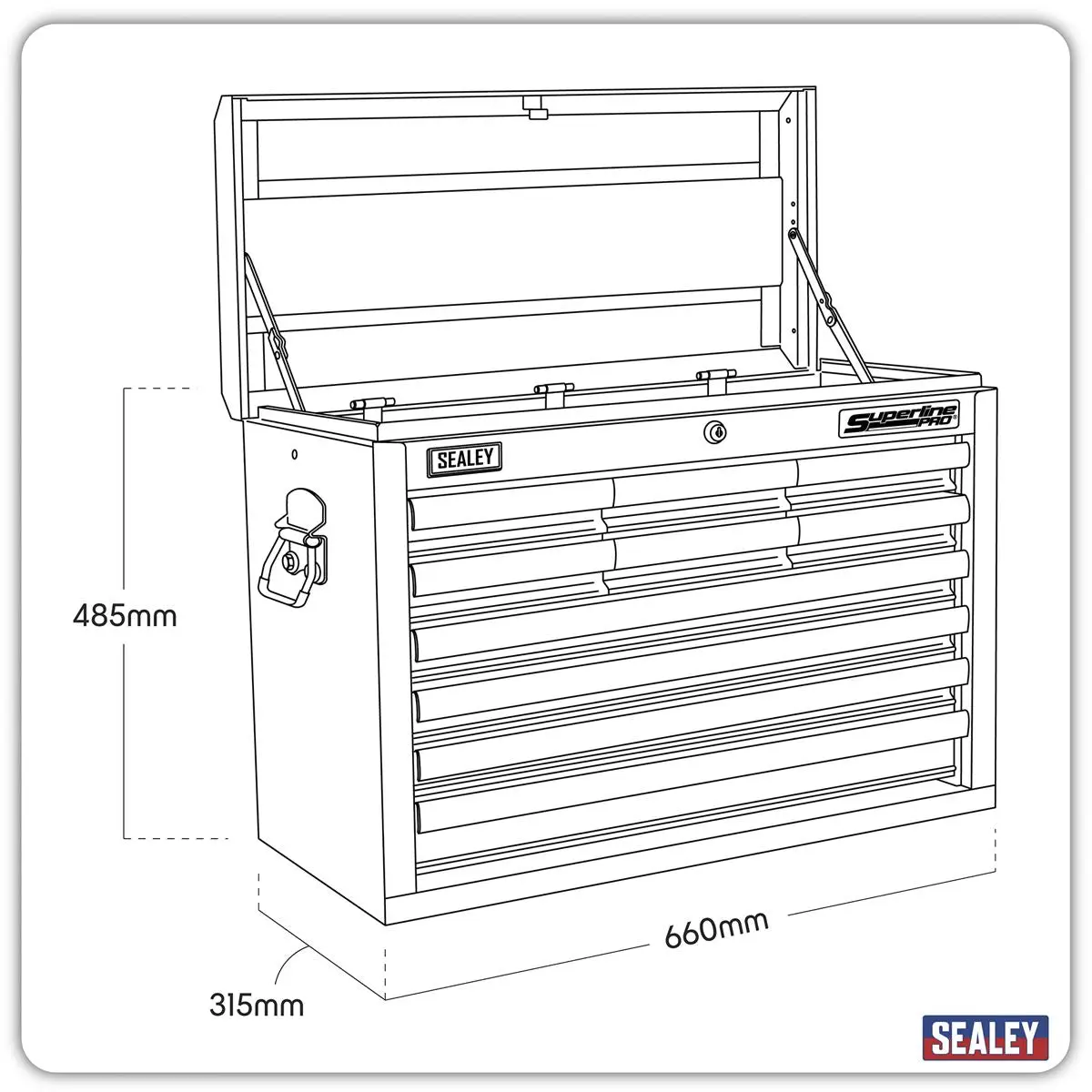 Sealey Superline Pro Topchest 10 Drawer with Ball-Bearing Slides - Red - Image 7
