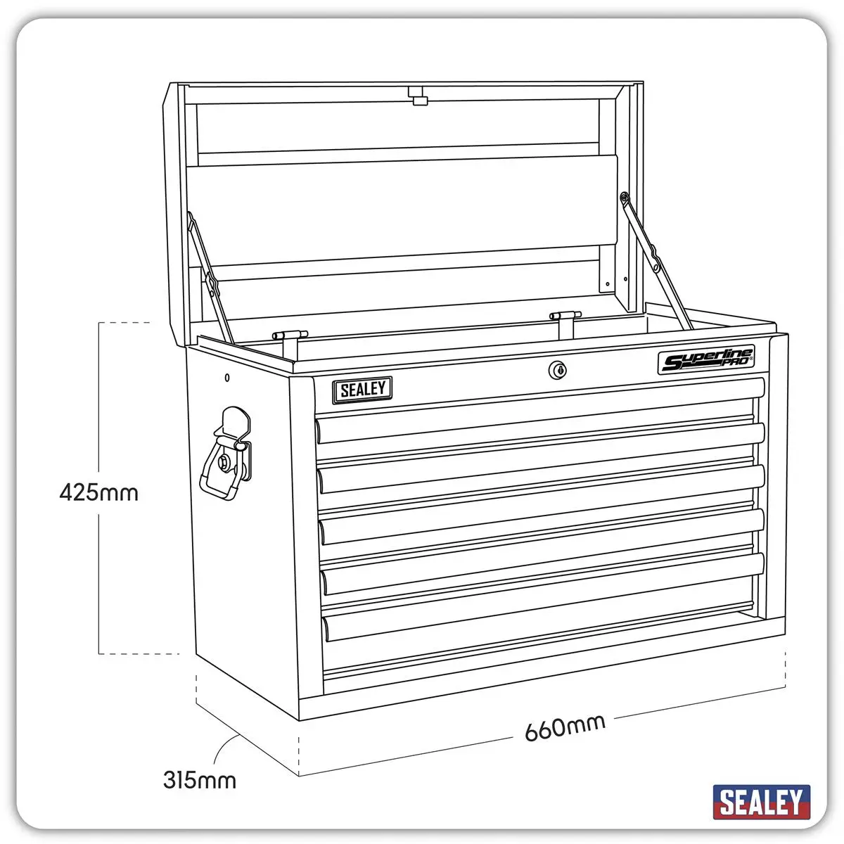 Sealey Superline Pro Topchest 5 Drawer with Ball-Bearing Slides - Black - Image 8