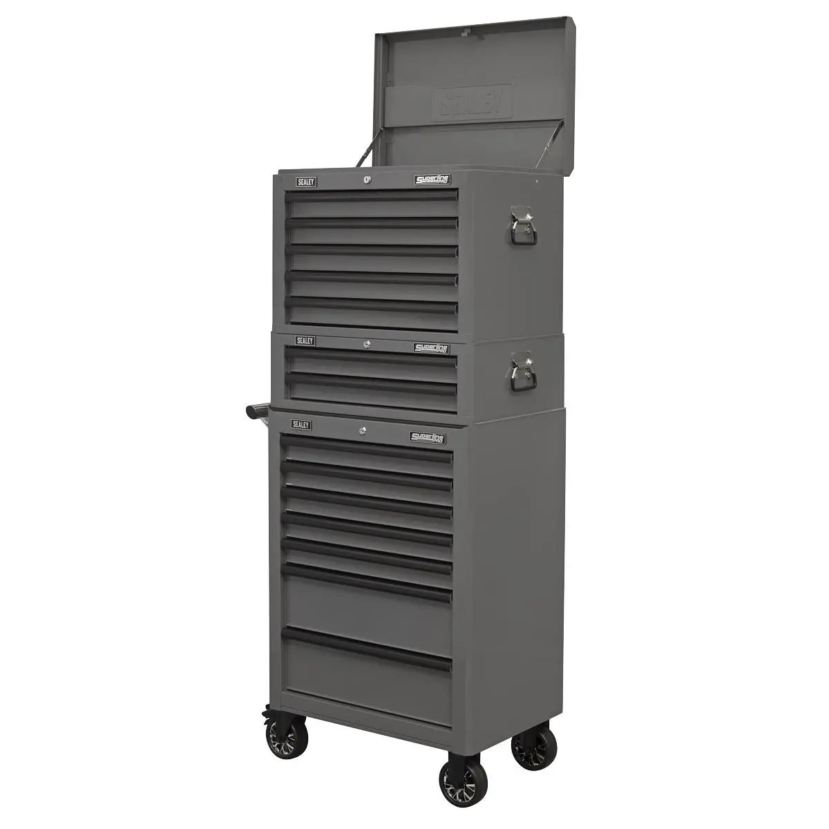 Sealey Superline Pro Topchest, Mid-Box Tool Chest & Rollcab Combination 14 Drawer with Ball-Bearing Slides - Grey - Image 5
