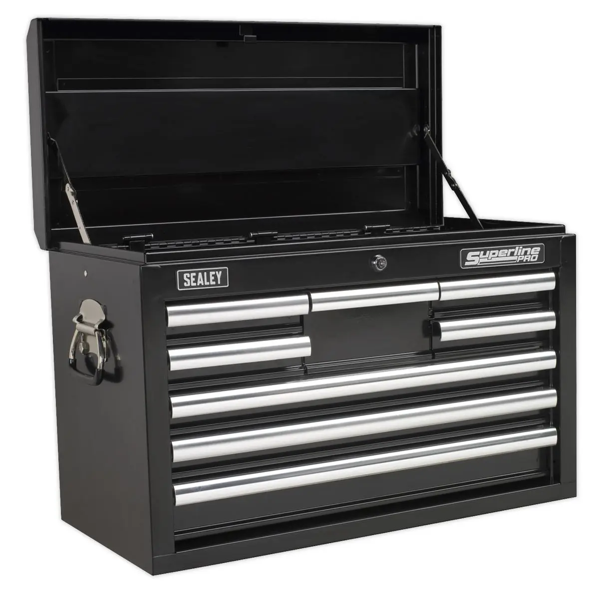 Sealey Superline Pro Topchest & Rollcab Combination 15 Drawer with Ball-Bearing Slides - Black & 148pc Tool Kit - Image 5