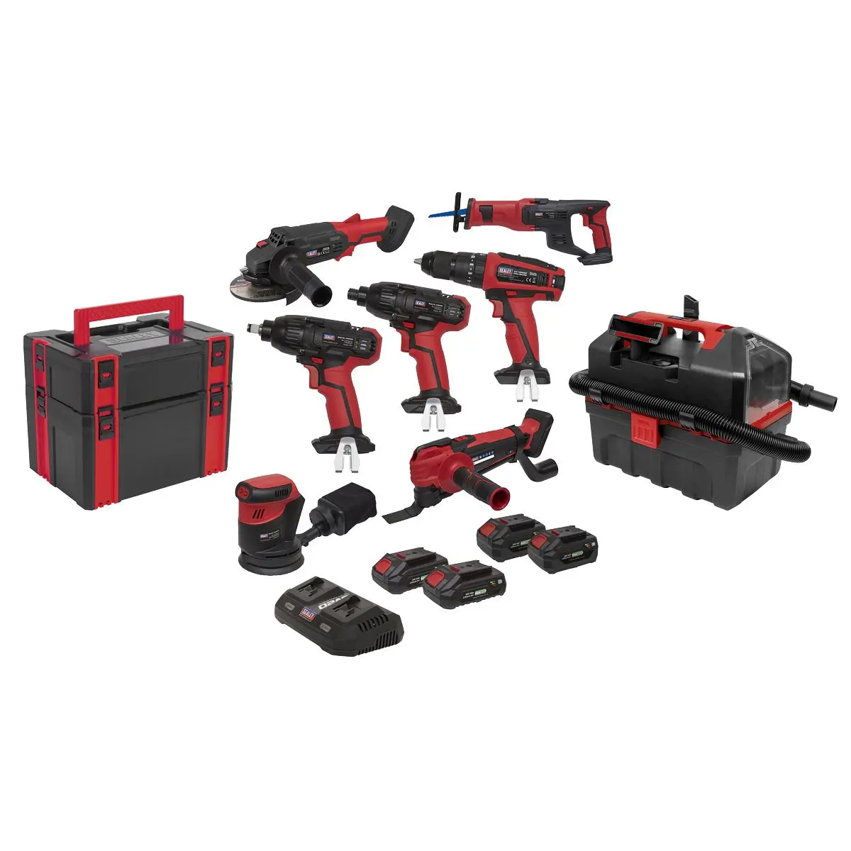 Sealey 8 x 20V SV20 Series Cordless Tool Combo - 4 Batteries