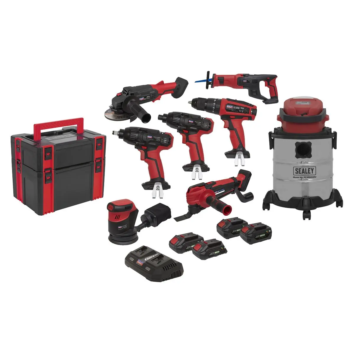 Sealey 8 x 20V SV20 Series Cordless Tool Combo - 4 Batteries - Image 2