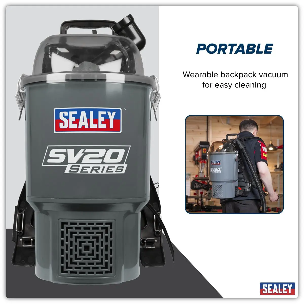 Sealey SV20 Series Backpack Vacuum Cleaner 40V - Body Only - Image 3