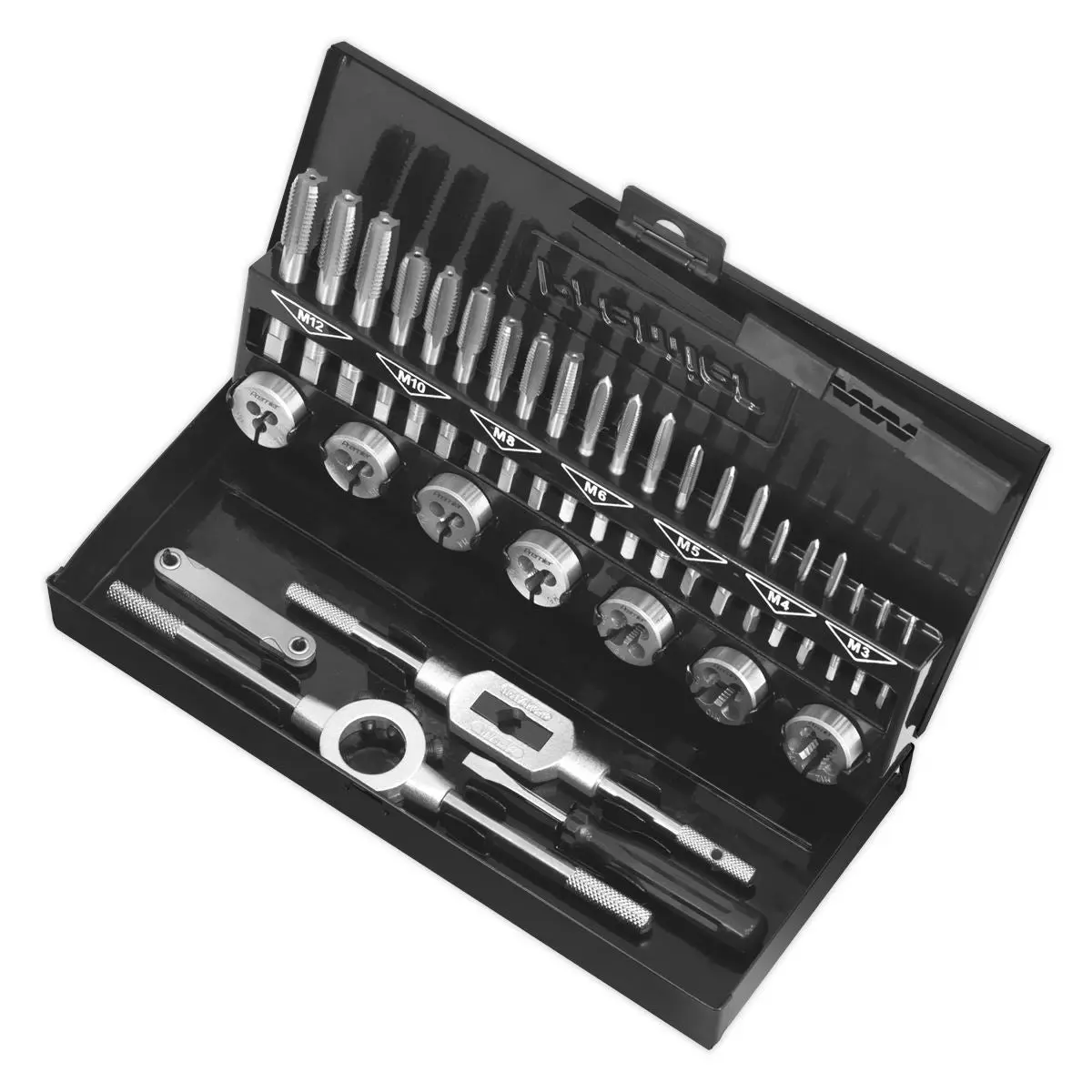 Sealey Tap and Die Set Metric 32 Piece Split Dies HSS 4341 M3-M12 Metal Case - Image 3