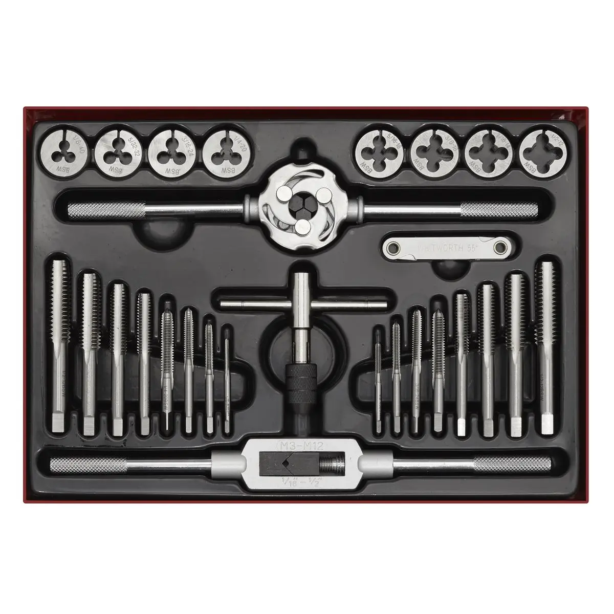 Sealey Tap & Die Set 28pc Split Dies Imperial BSW - Image 3