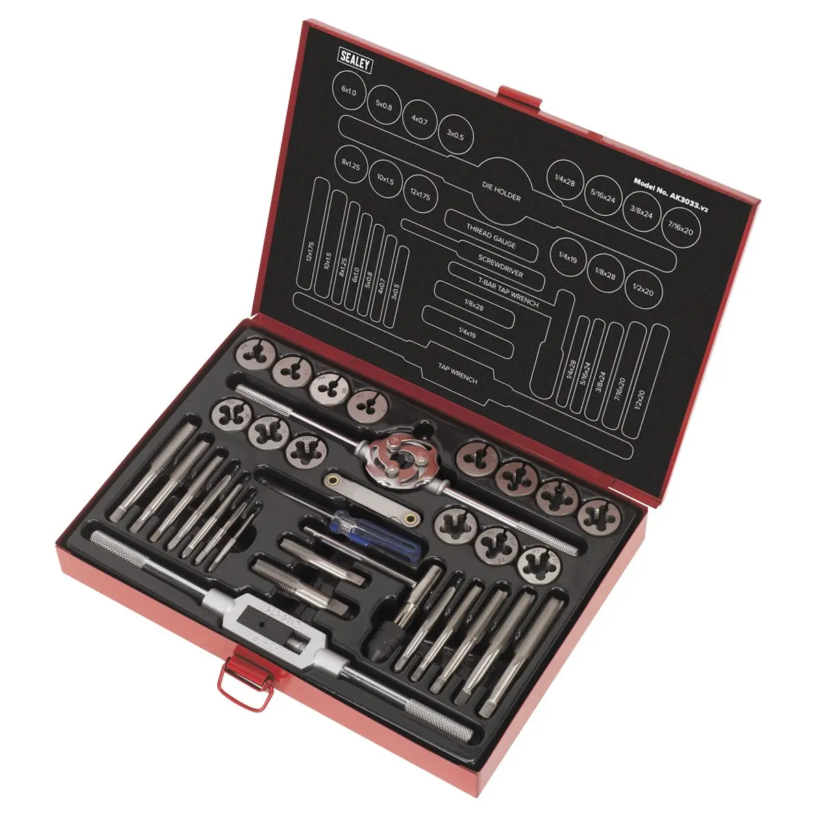 Sealey Tap & Die Set 33pc Split Dies Metric/UNF/BSP - Image 2