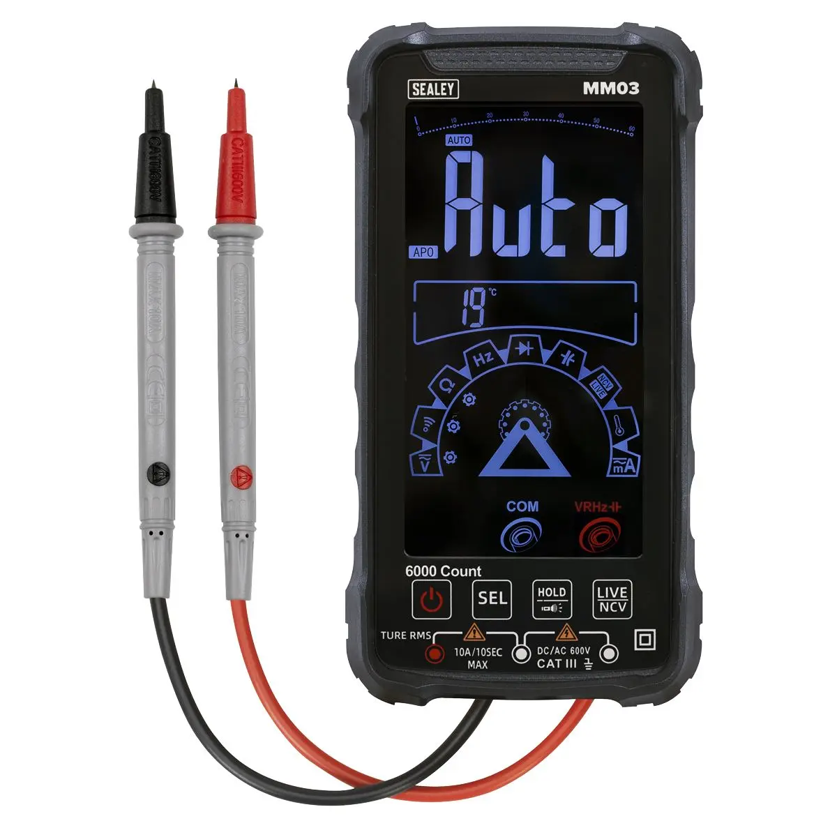 Sealey Touchscreen Rechargeable Auto-Ranging Digital Smart Multimeter 10-Function - Image 2