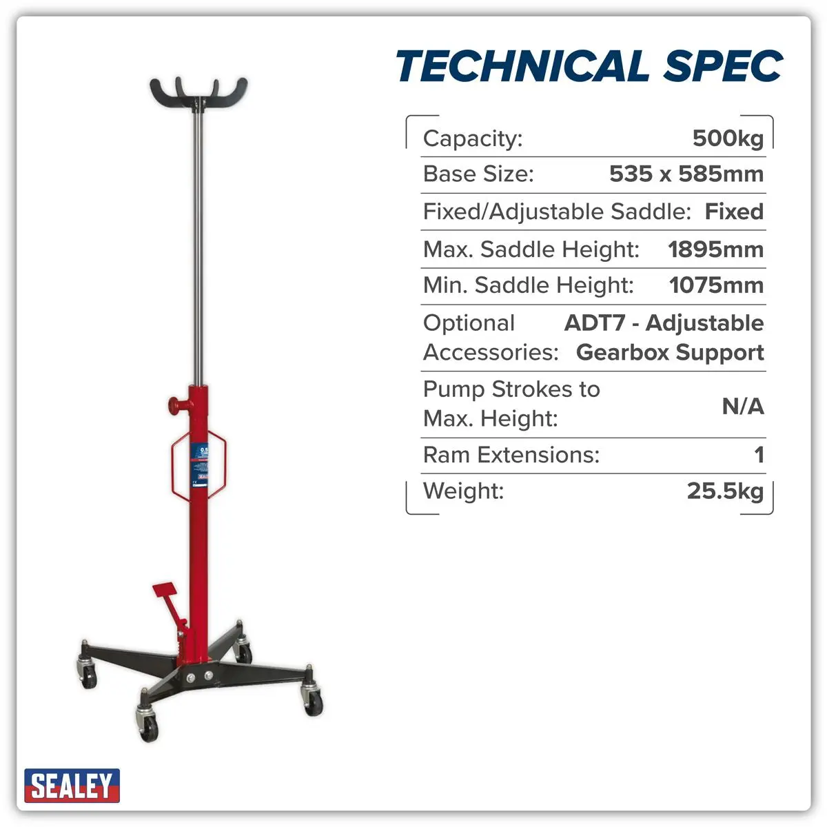 Sealey Vertical Transmission Jack 500kg - Image 6