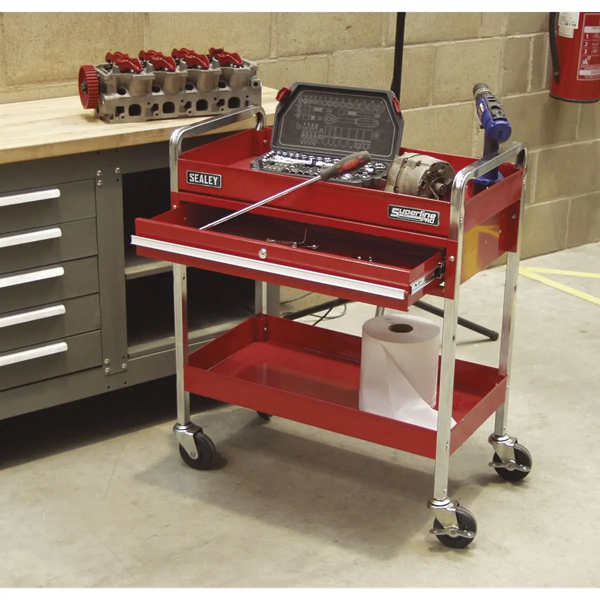 Sealey Superline Pro Trolley 2-Level Heavy-Duty with Lockable Drawer - Image 3
