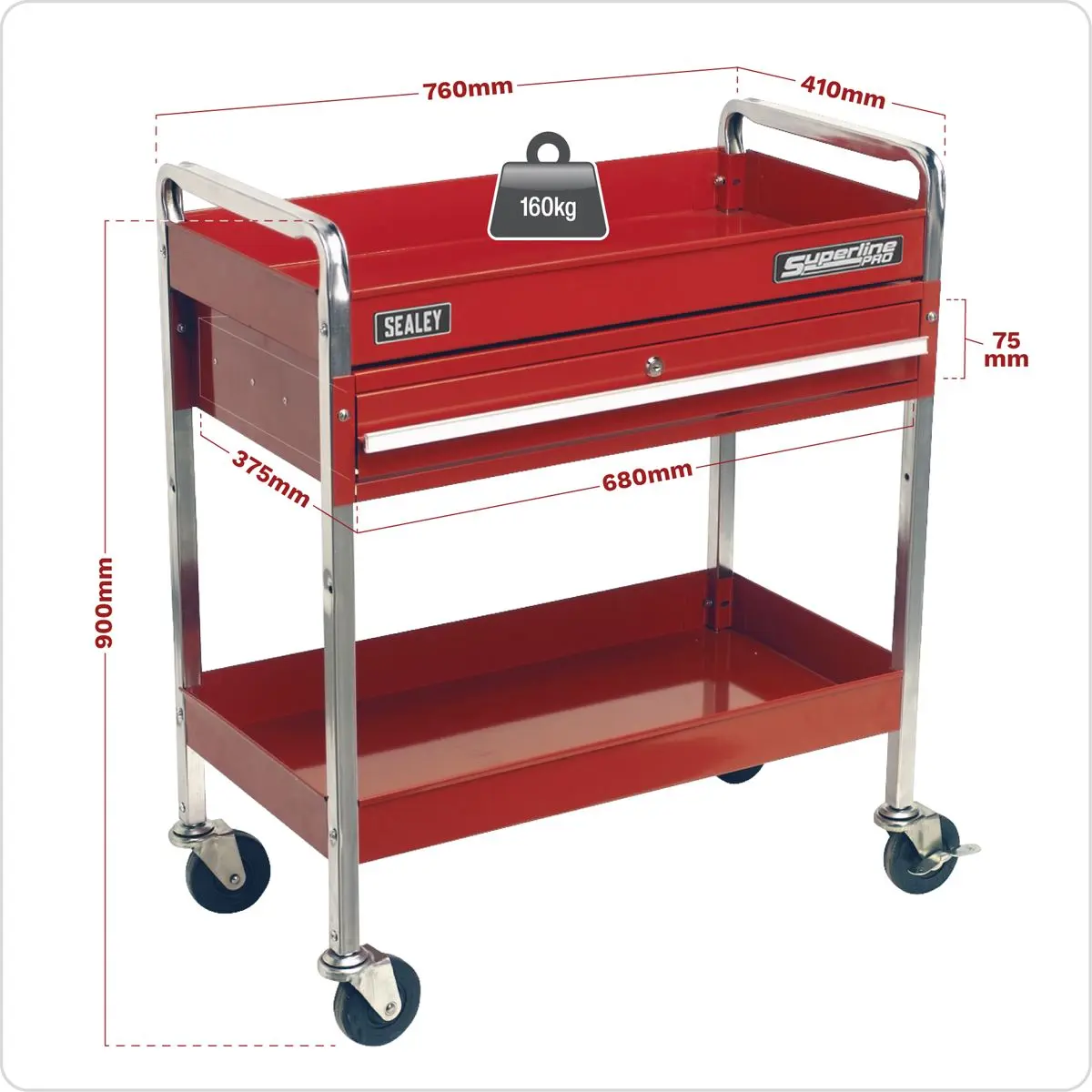 Sealey Superline Pro Trolley 2-Level Heavy-Duty with Lockable Drawer - Image 4