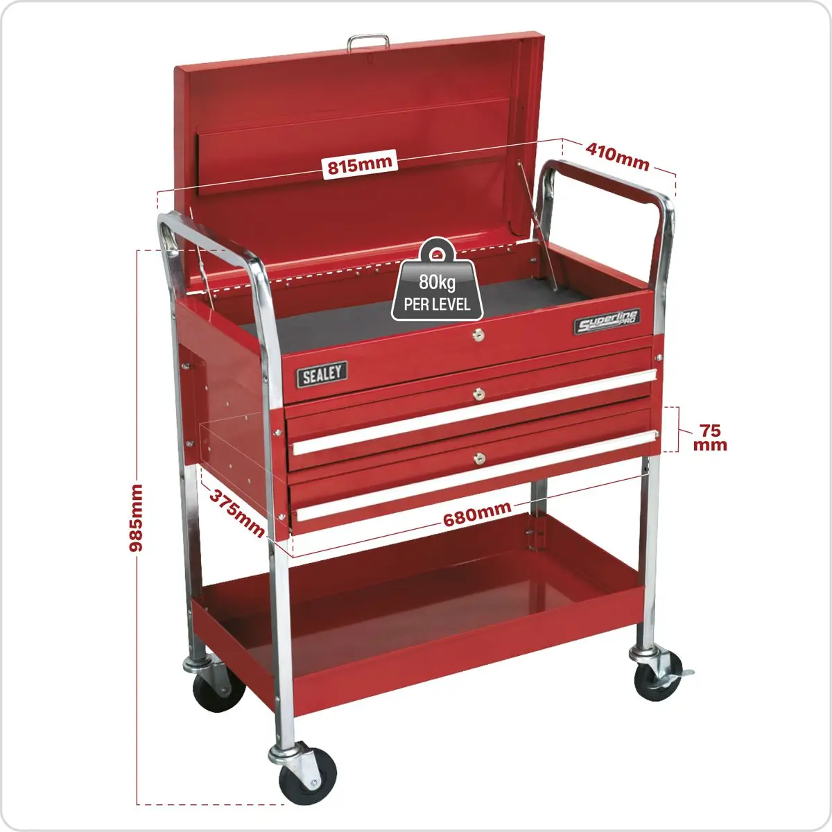 Sealey Superline Pro Trolley 2-Level Heavy-Duty with Lockable Top - Image 5