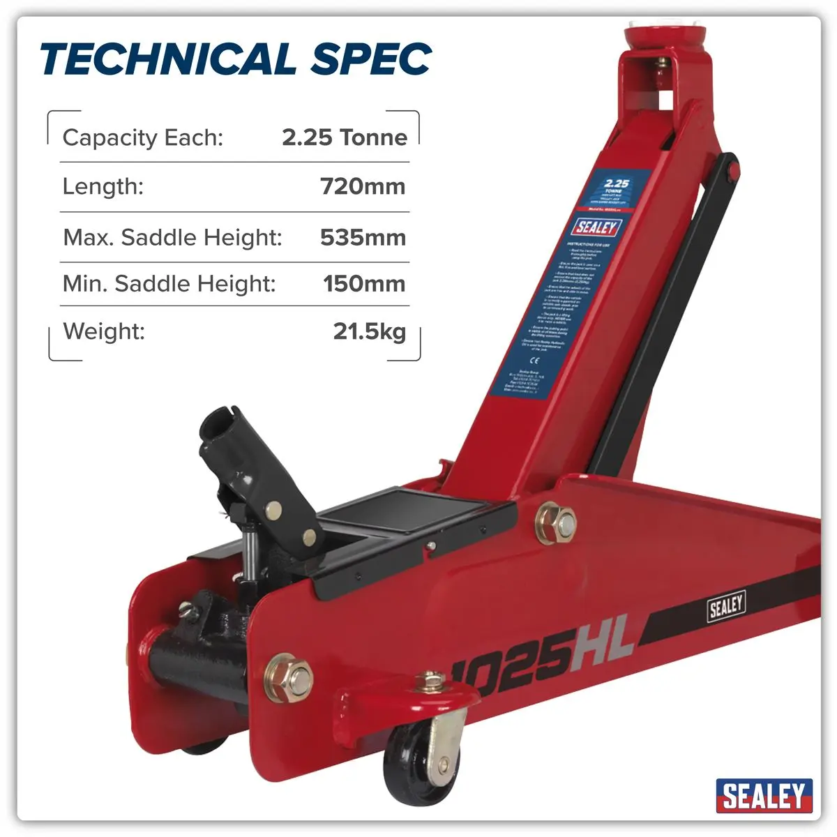 Sealey High Lift SUV Trolley Jack with Super Rocket Lift 2.25 Tonne - Image 3