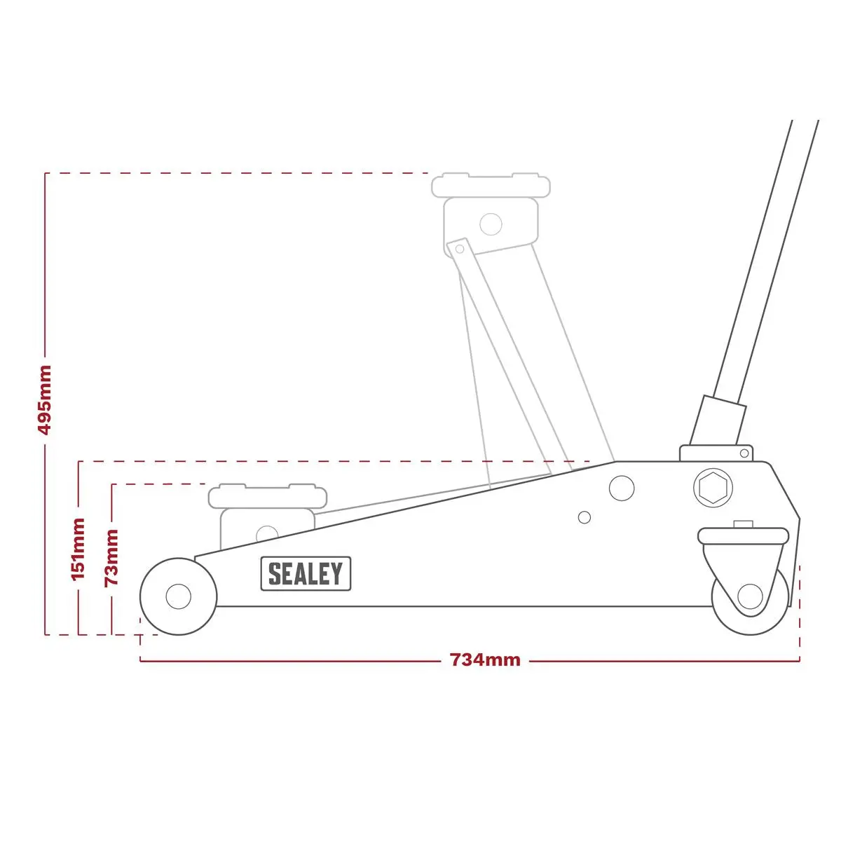 Sealey Low Profile Rocket Lift Trolley Jack 2.25 Tonne - Red - Image 9