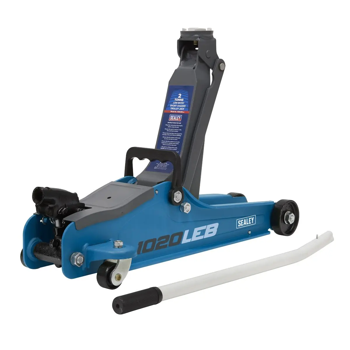 Sealey Low Entry Short Chassis Trolley Jack & Accessories Bag Combo, 2 Tonne - Blue - Image 3