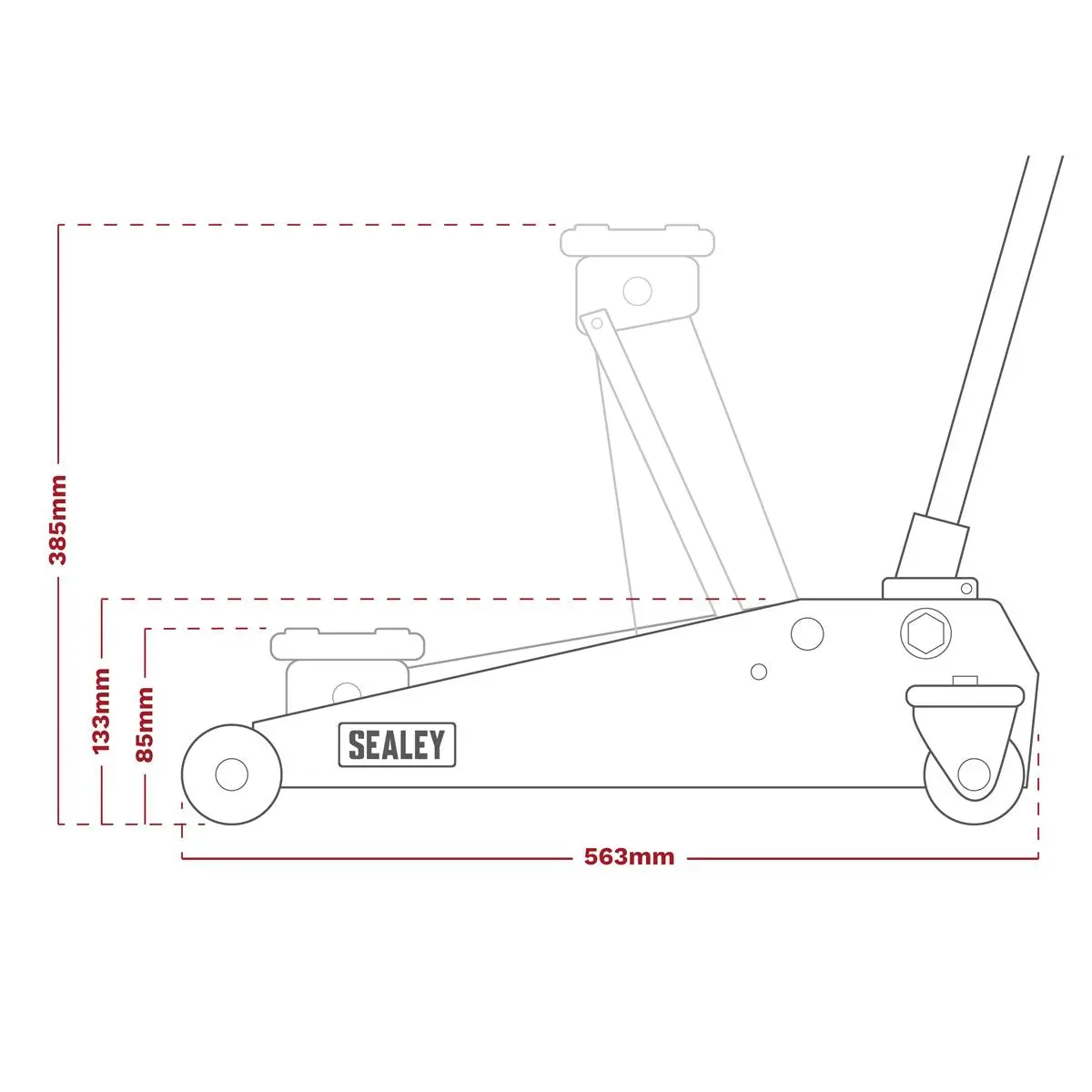 Sealey Low Entry Short Chassis Trolley Jack & Accessories Bag Combo, 2 Tonne - Red - Image 7