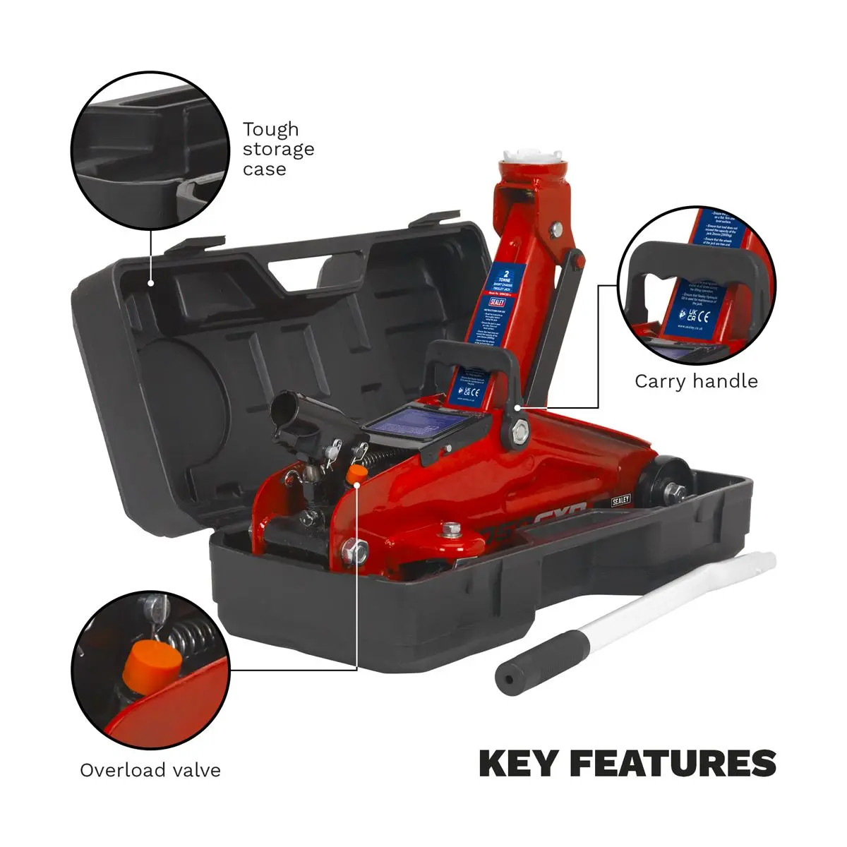 Sealey Short Chassis Trolley Jack with Storage Case 2 Tonne - Image 9