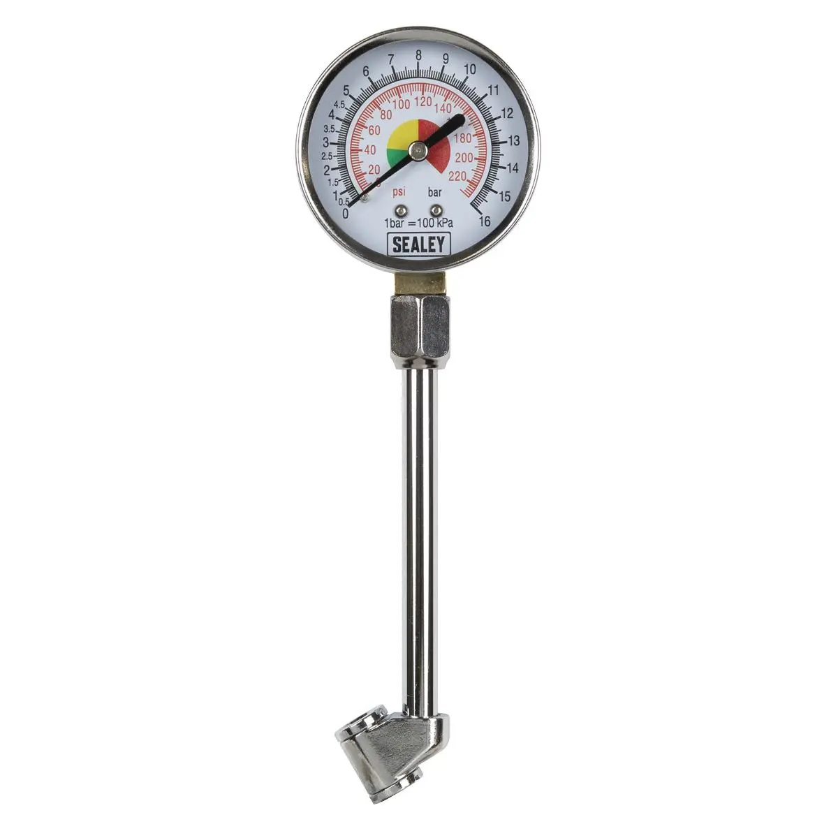 Sealey Twin Connector Tyre Pressure Gauge 0-220psi - Image 2