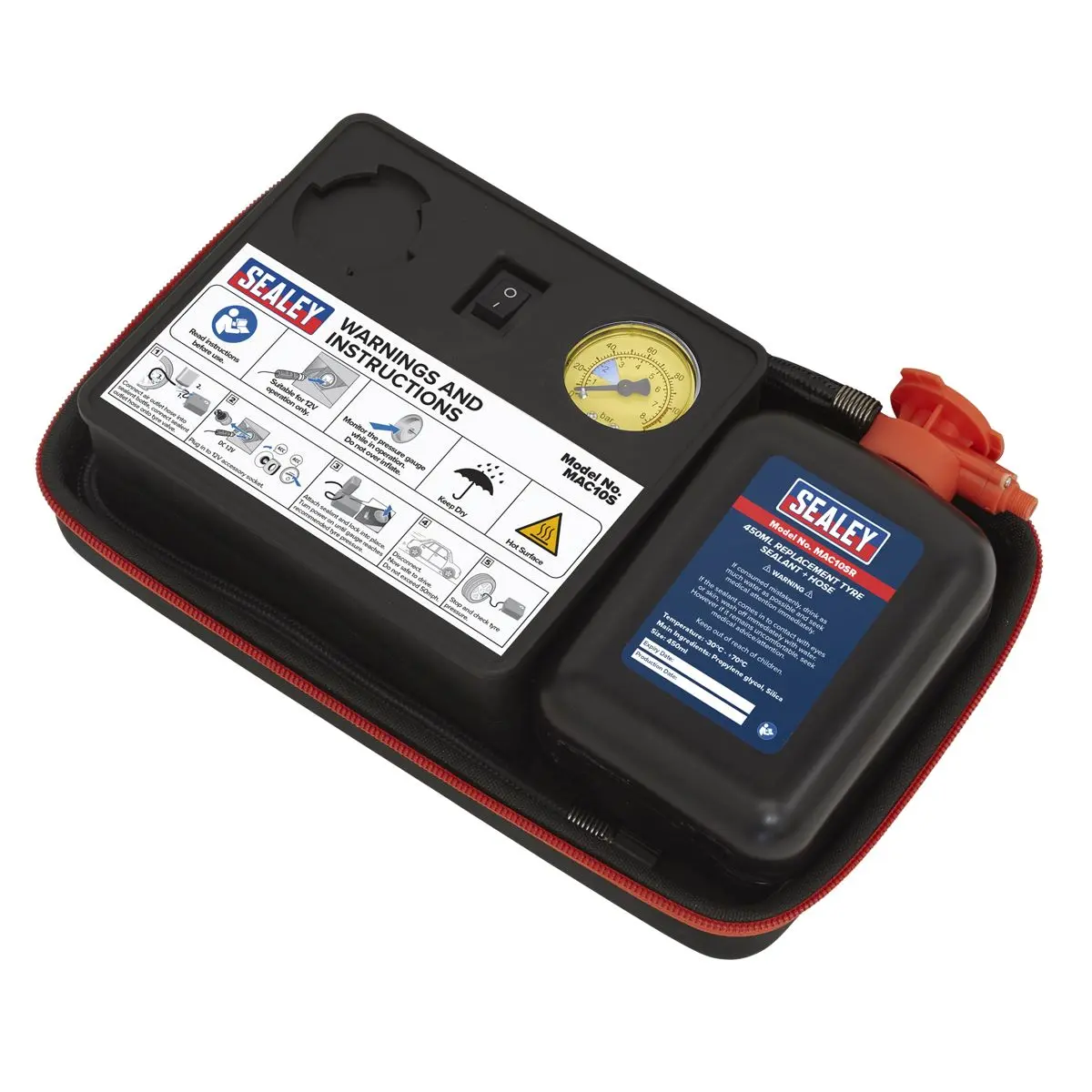 Sealey Tyre Inflator 12V & Emergency Puncture Sealant Kit - Image 7