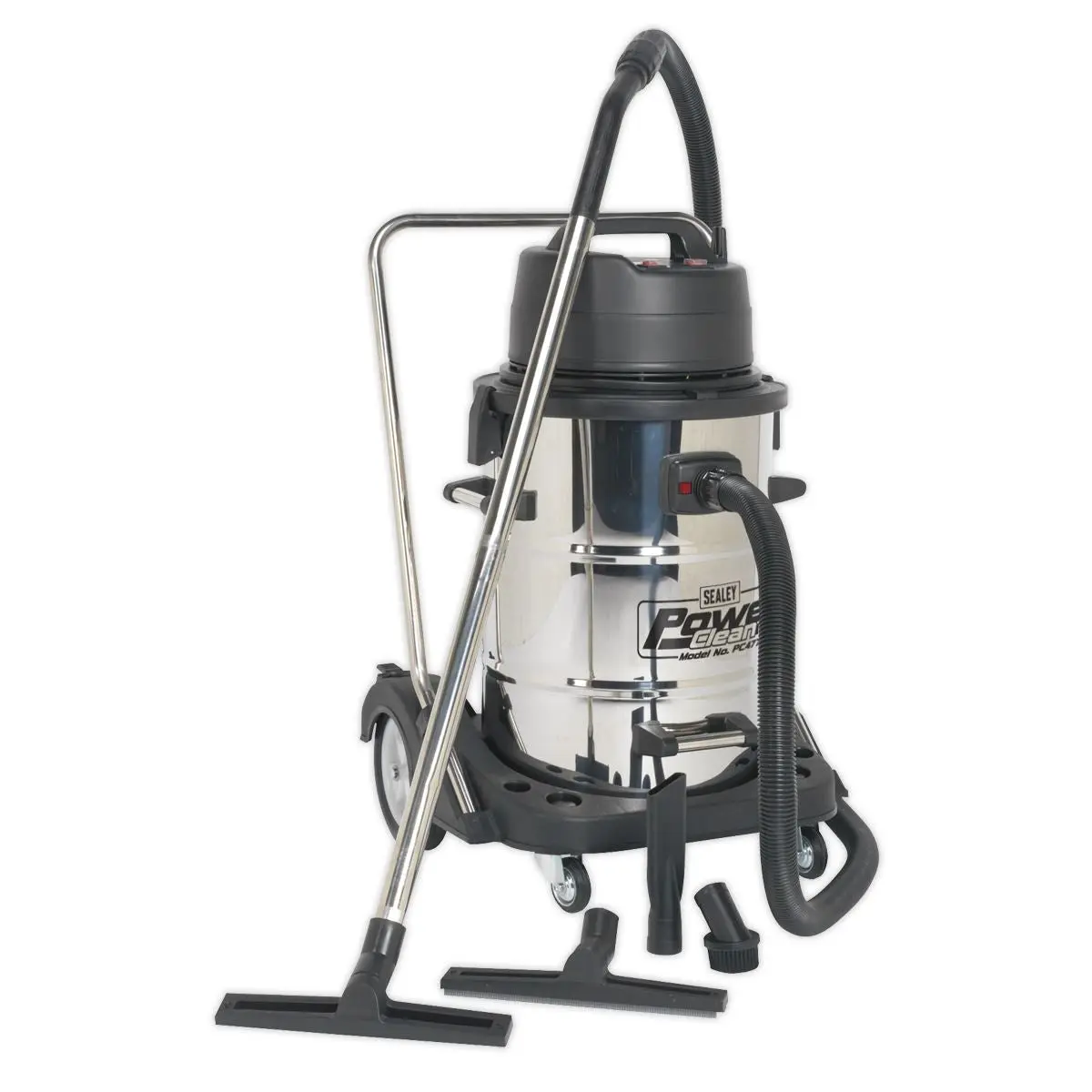 Sealey Vacuum Cleaner Industrial Wet & Dry 77L Stainless Steel Drum with Swivel Emptying 2400W - Image 2