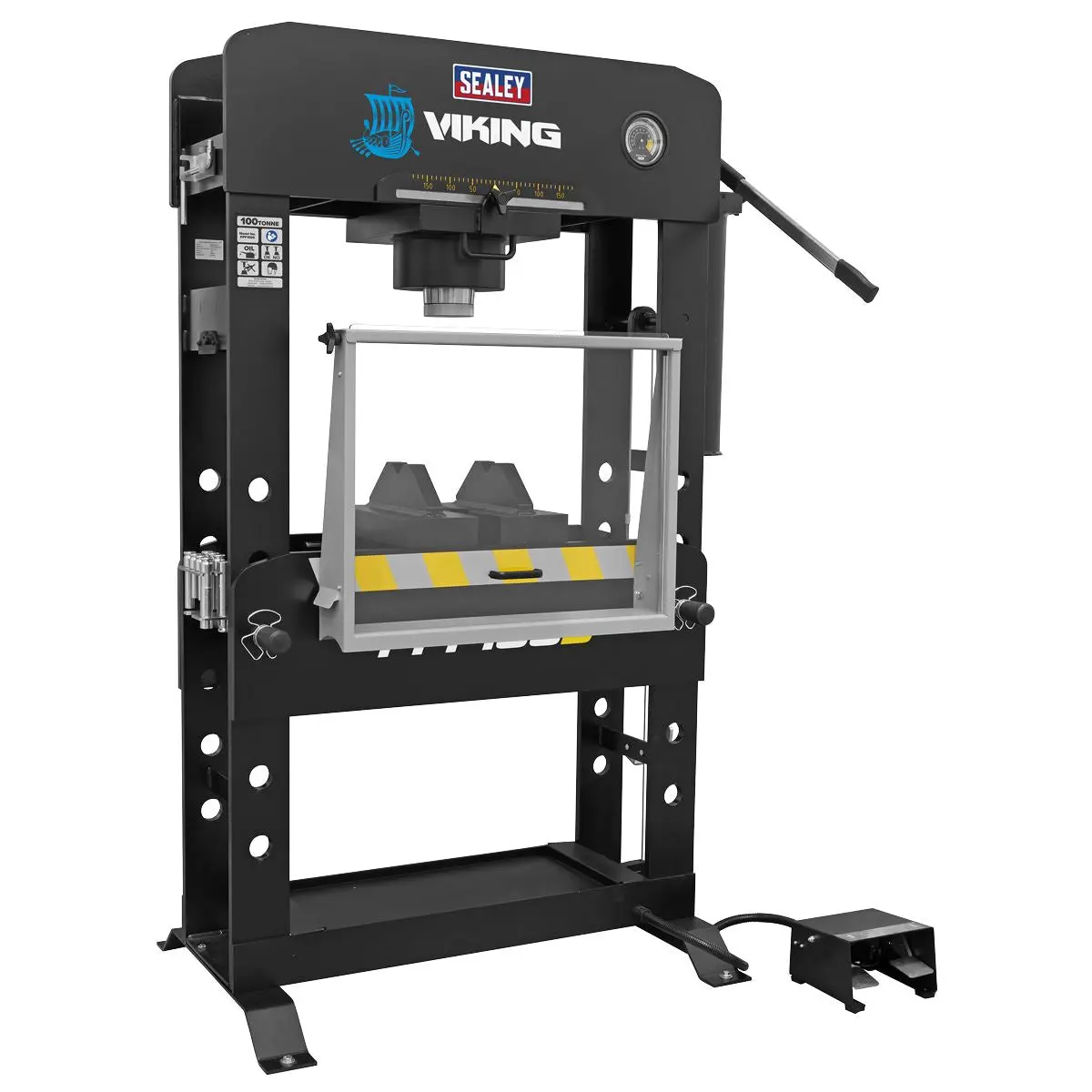 Sealey Viking Floor Type Air/Hydraulic Press with Sliding Ram & Foot Pedal 100 Tonne - Image 4