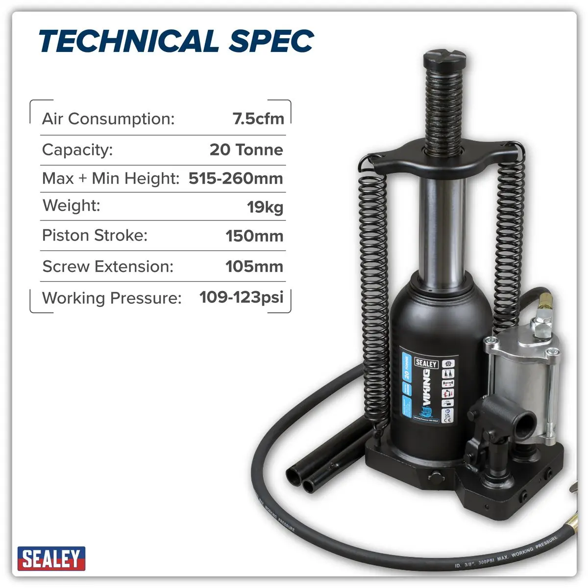 Sealey Viking Manual/Air Hydraulic Bottle Jack 20 Tonne - Image 6