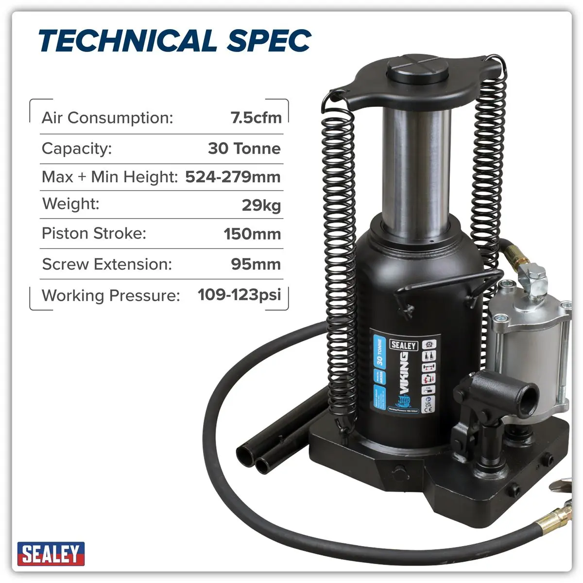Sealey Viking Manual/Air Hydraulic Bottle Jack 30 Tonne - Image 5