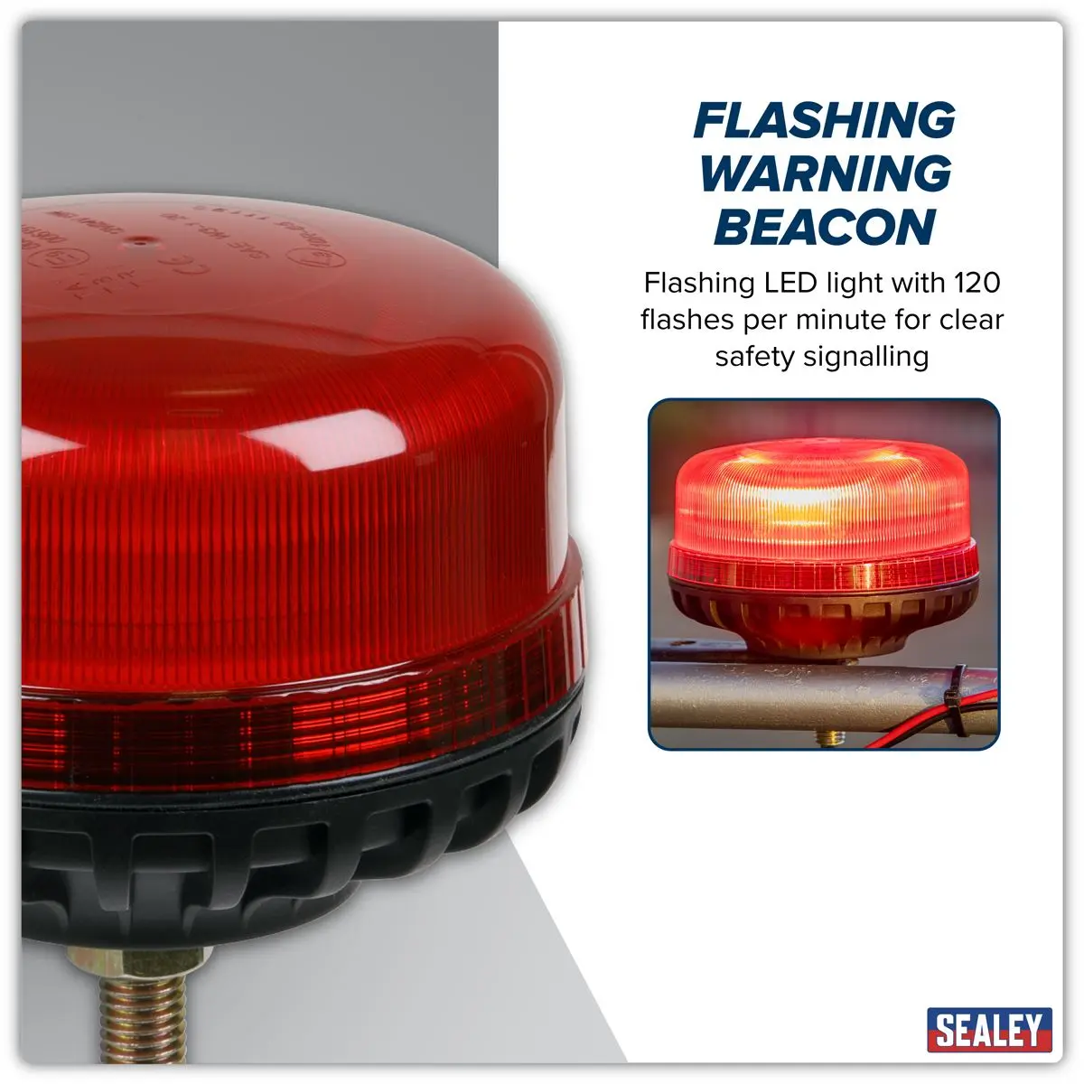 Sealey Warning Beacon SMD LED 12/24V 12mm Bolt Fixing - Red - Image 4