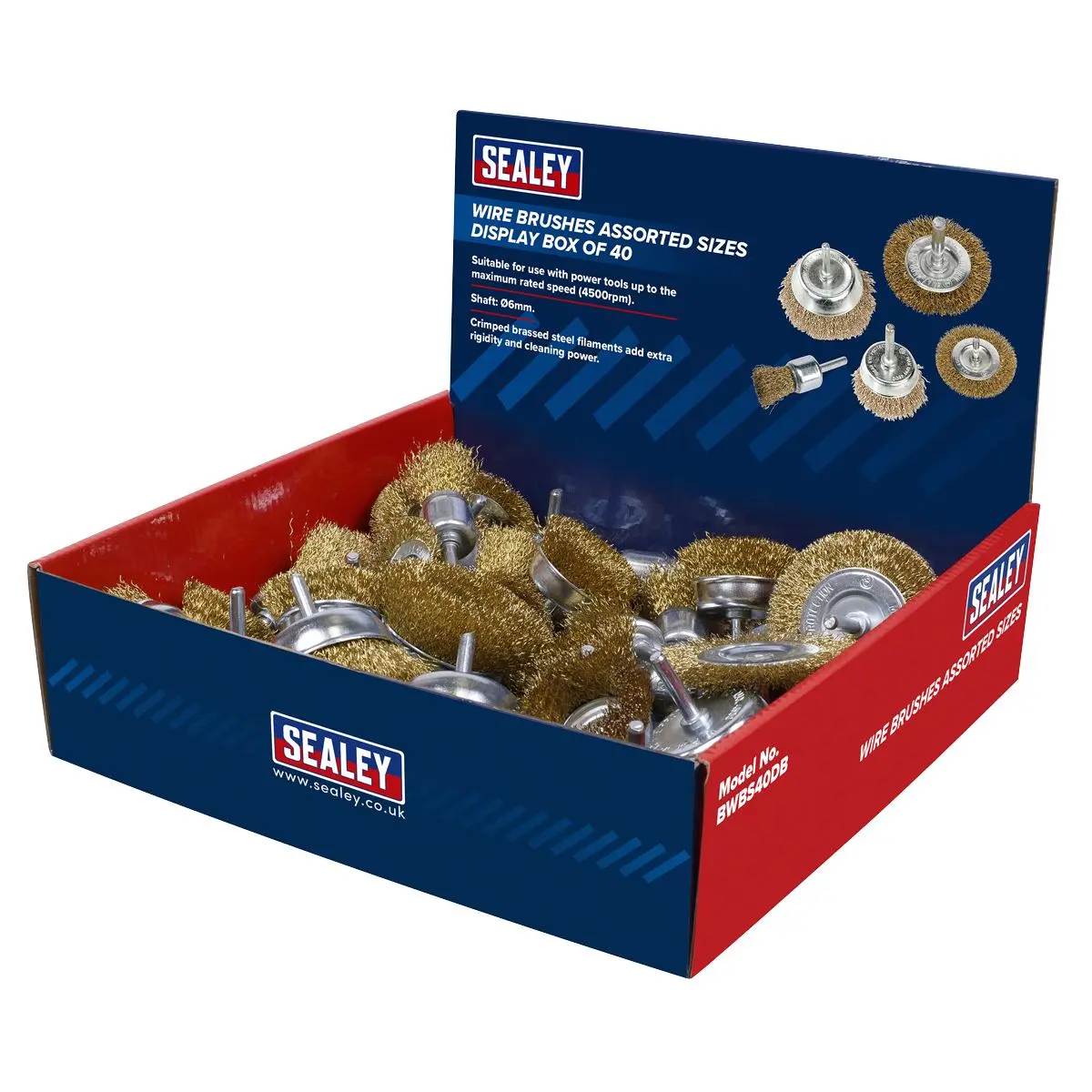 Sealey Crimped Wire Brushes - Assorted Sizes - Display Box of 40 - Image 3