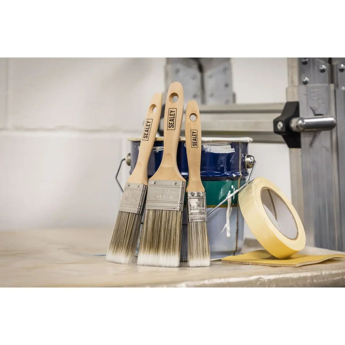 Sealey Wooden Handle Paint Brush Set 5pc - Image 2